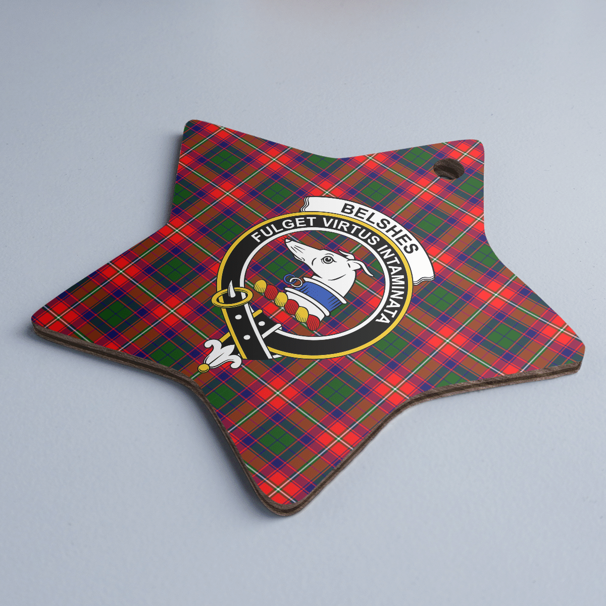 Clan Belshe Tartan Crest Star Ceramic Ornament EM87 Belshe Tartan Tartan Christmas   