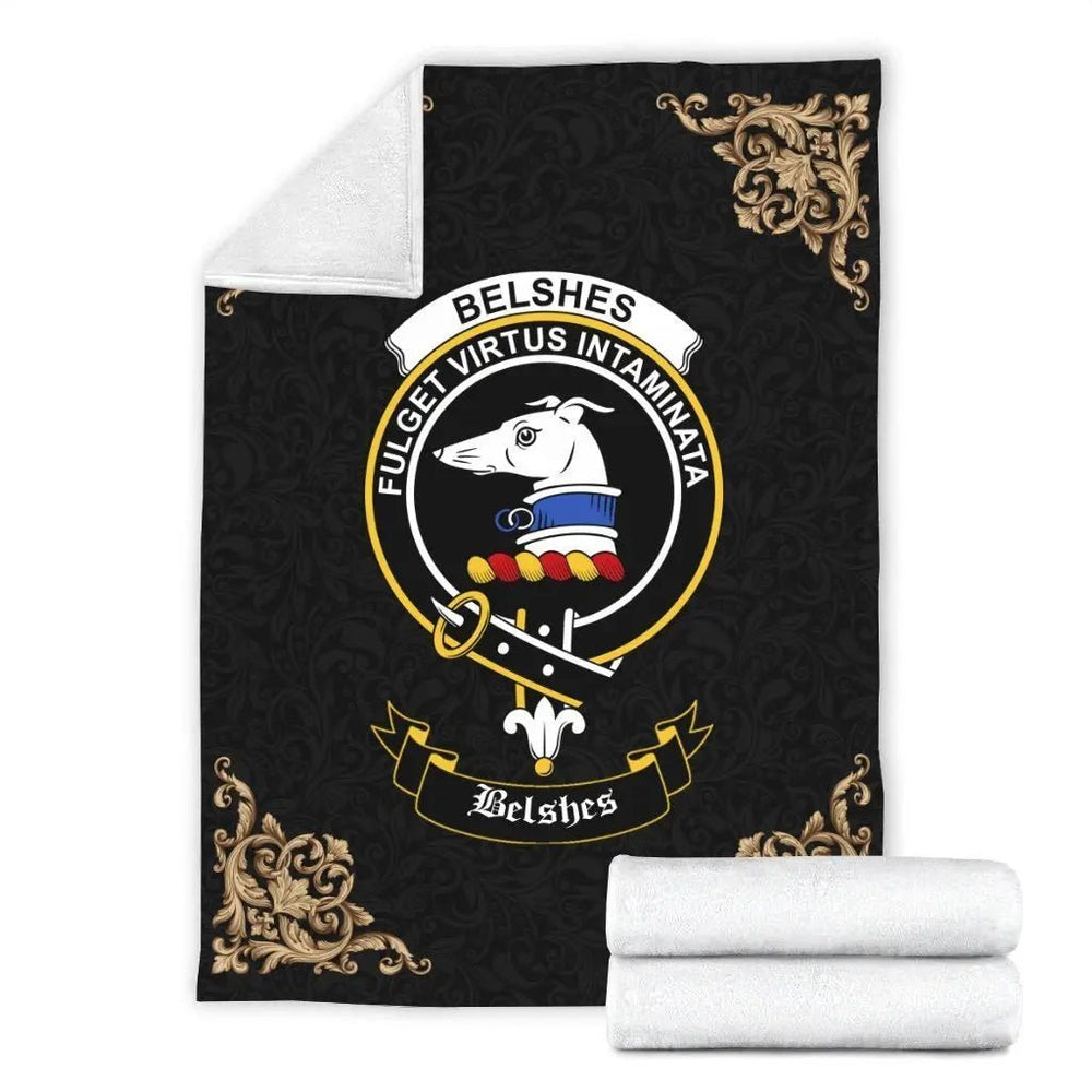Clan Belshes (or Belsches) Crest Tartan Premium Blanket Black PL19 Clan Belshes Tartan Today   