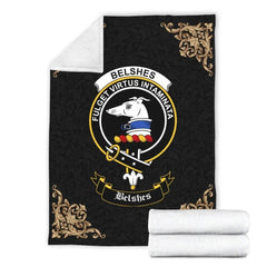 Clan Belshes (or Belsches) Crest Tartan Premium Blanket Black PL19 Clan Belshes Tartan Today   