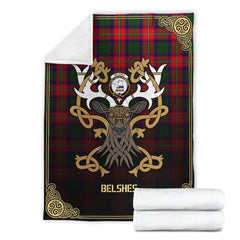 Clan Belshes Tartan Crest Premium Blanket Celtic Stag Style FZ19 Clan Belshes Tartan Today   
