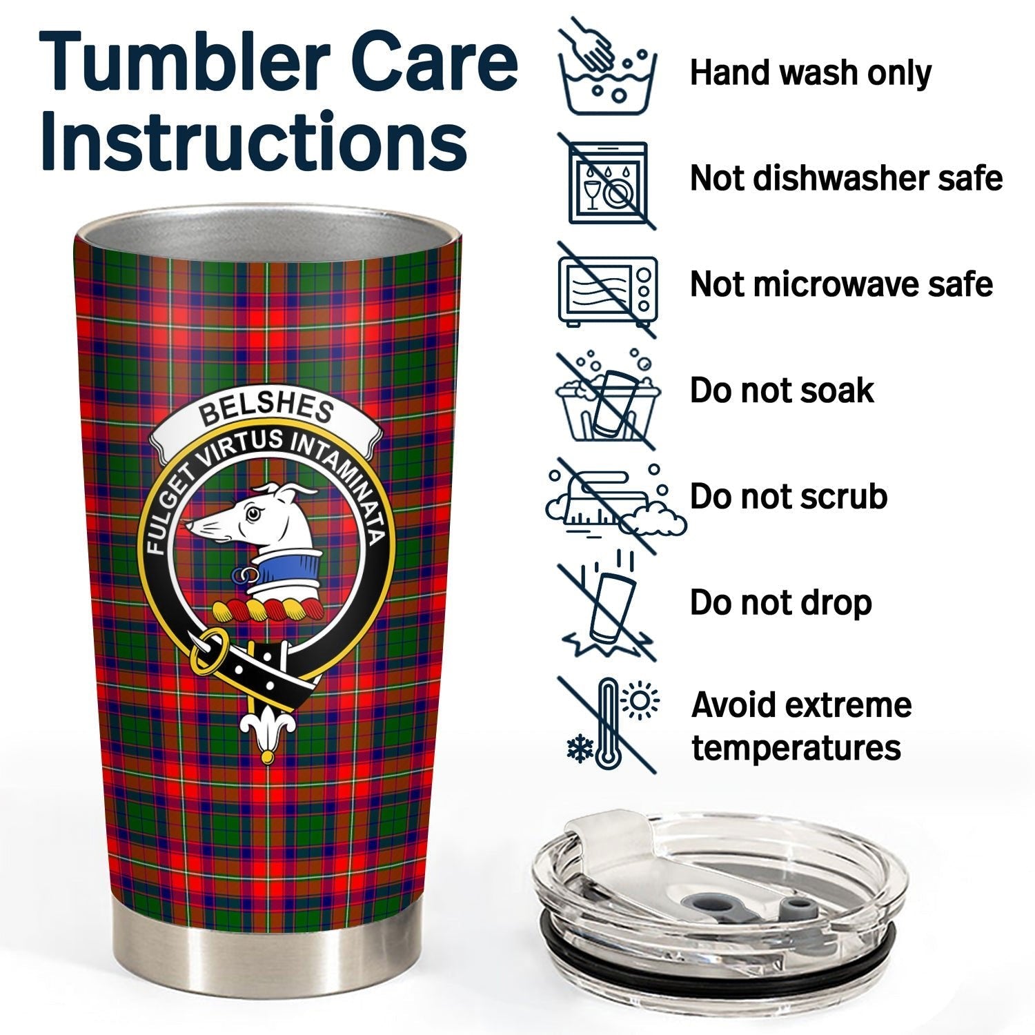 Clan Belshes Tartan Crest Tumbler AG63 Clan Belshes Tartan Today   