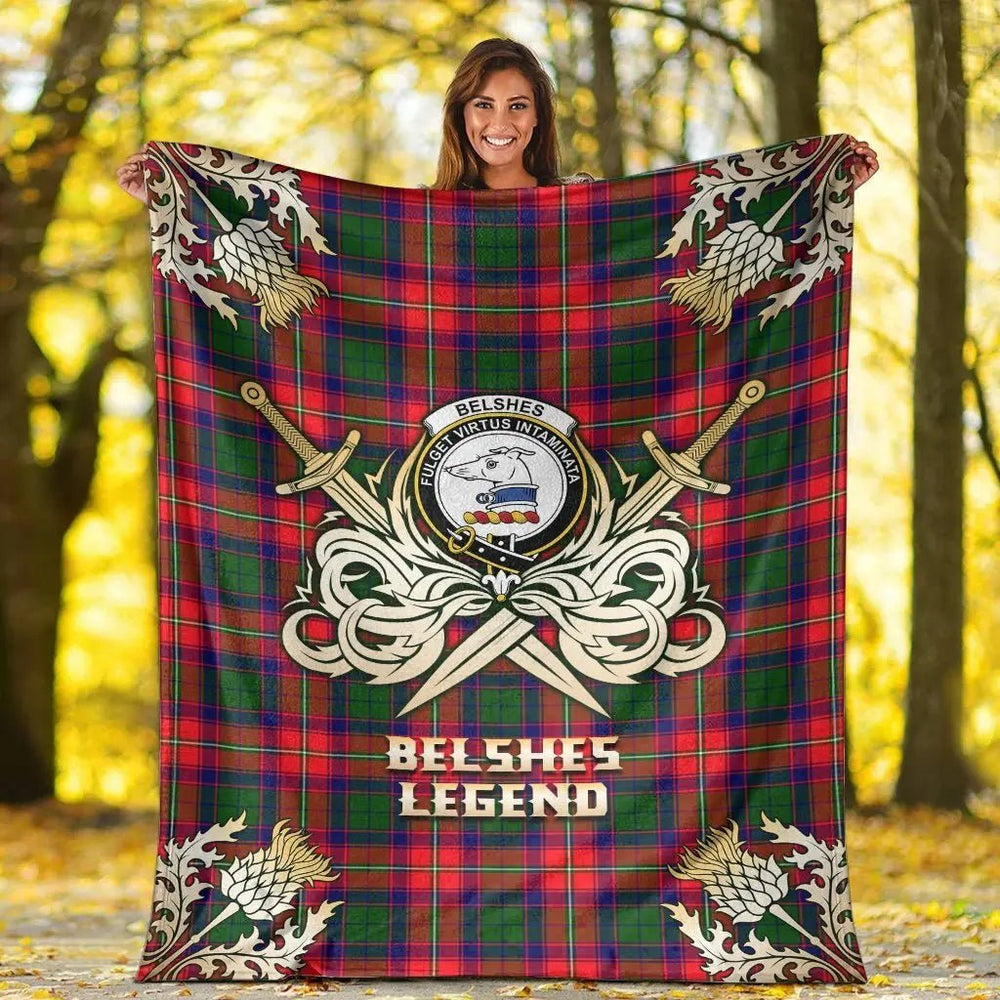 Clan Belshes Tartan Gold Courage Symbol Blanket PA29 Clan Belshes Tartan Today   