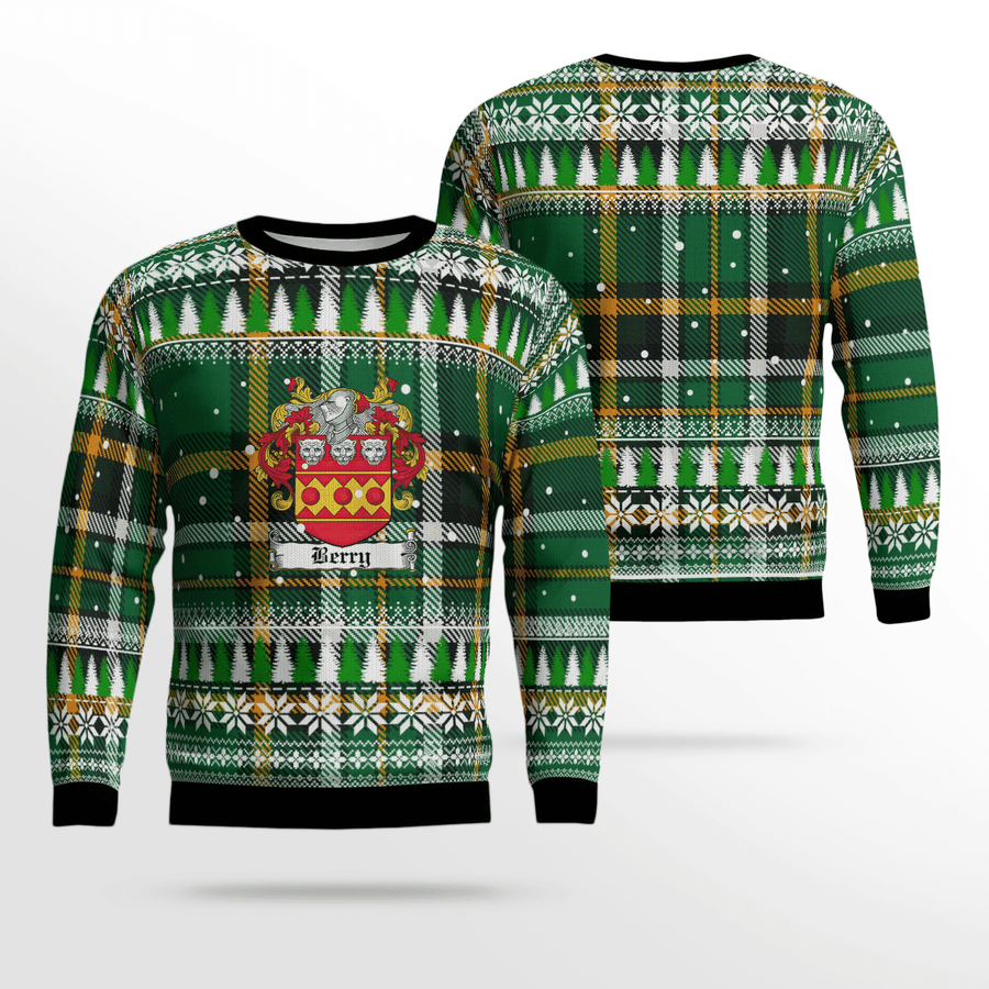Clan Berry Coat Of Arms Christmas Ugly Sweater JZ30 Berry Coat Of Arms Tartan Ugly Sweater   