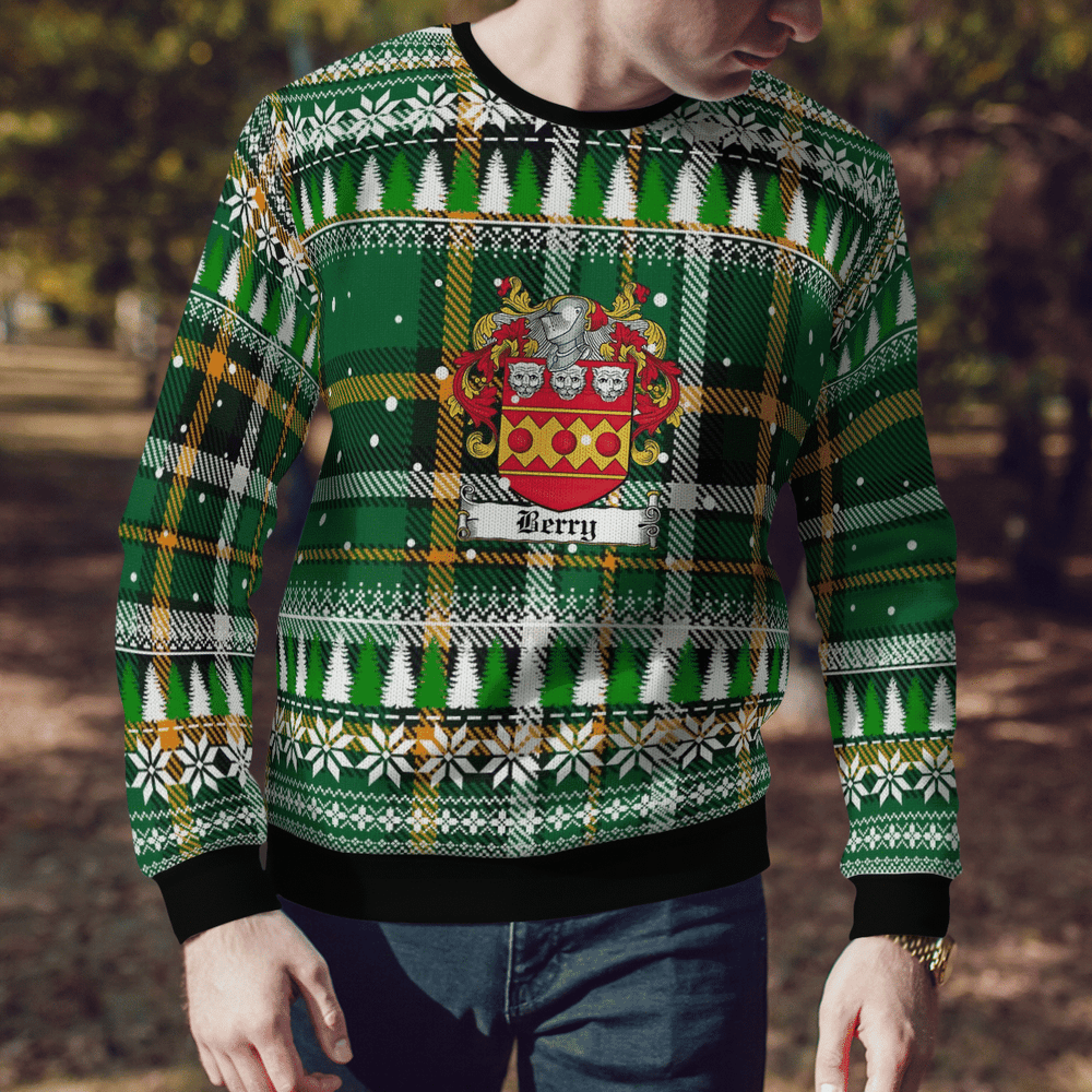 Clan Berry Coat Of Arms Christmas Ugly Sweater JZ30 Berry Coat Of Arms Tartan Ugly Sweater   