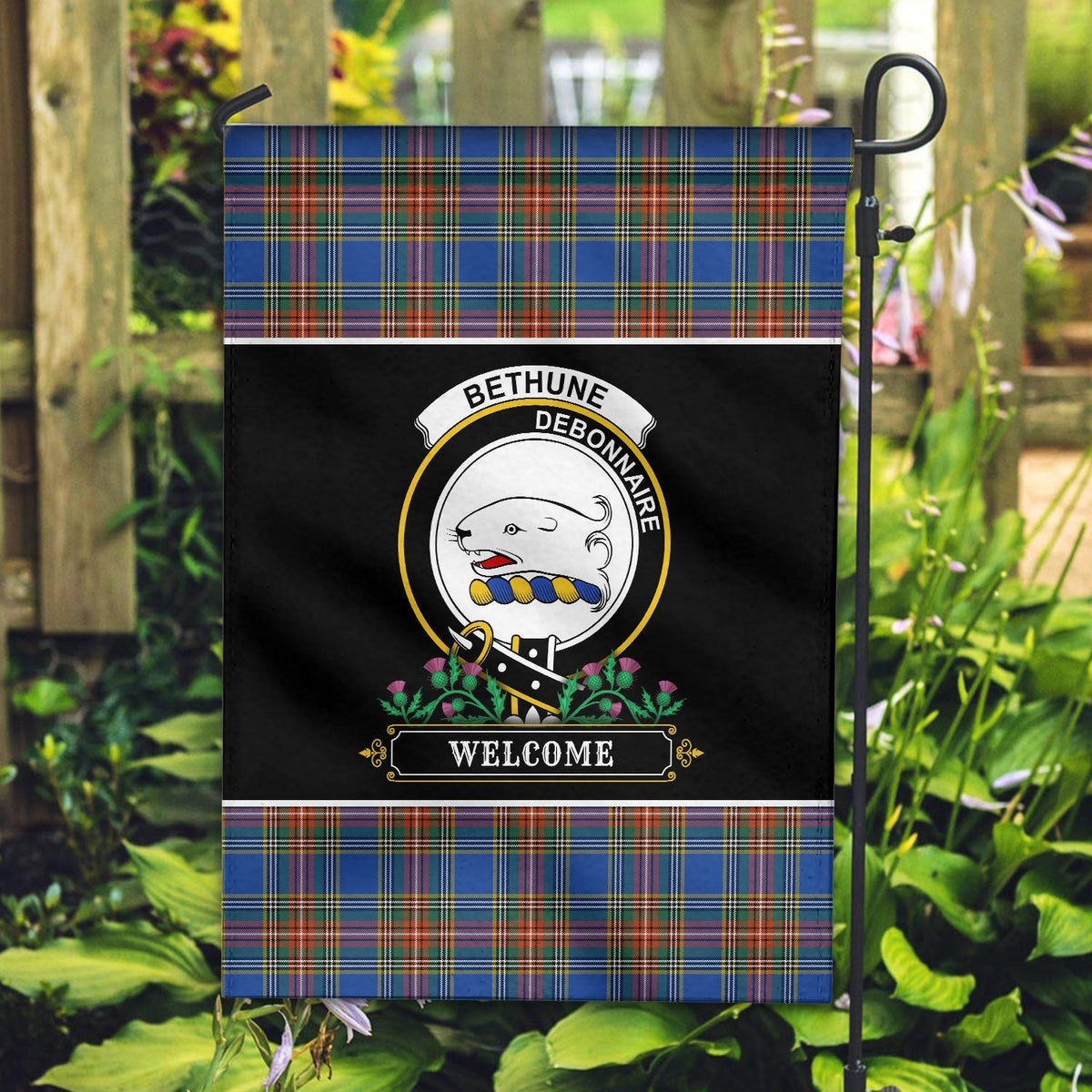 Clan Bethune Ancient Tartan Crest Garden Flag  - Welcome  UG99 Clan Bethune Tartan Today   