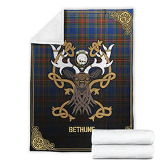 Clan Bethune Ancient Tartan Crest Premium Blanket Celtic Stag Style IQ87 Clan Bethune Tartan Today   