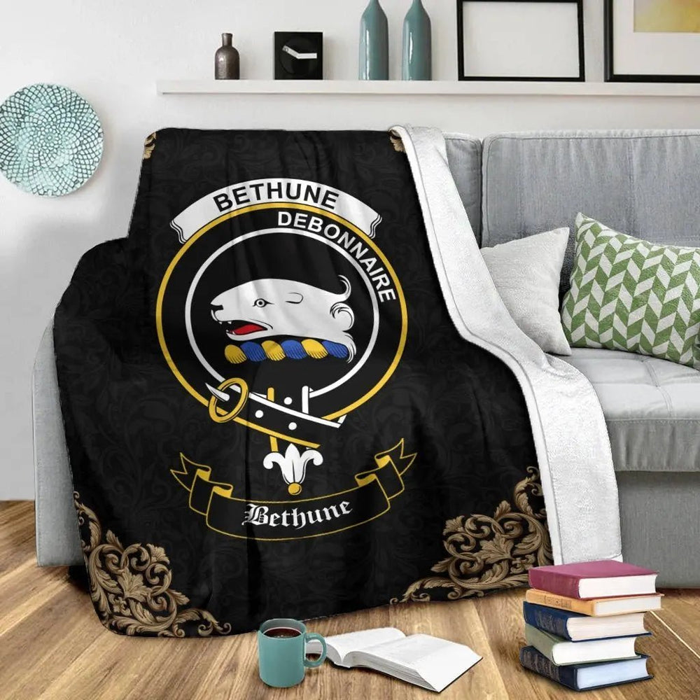Clan Bethune Crest Tartan Premium Blanket Black EF59 Clan Bethune Tartan Today   