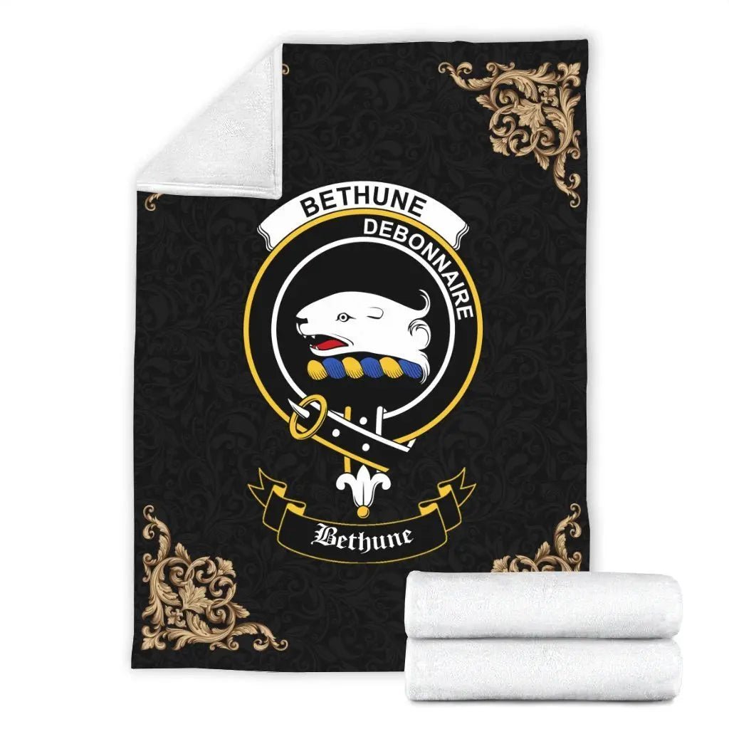 Clan Bethune Crest Tartan Premium Blanket Black EF59 Clan Bethune Tartan Today   