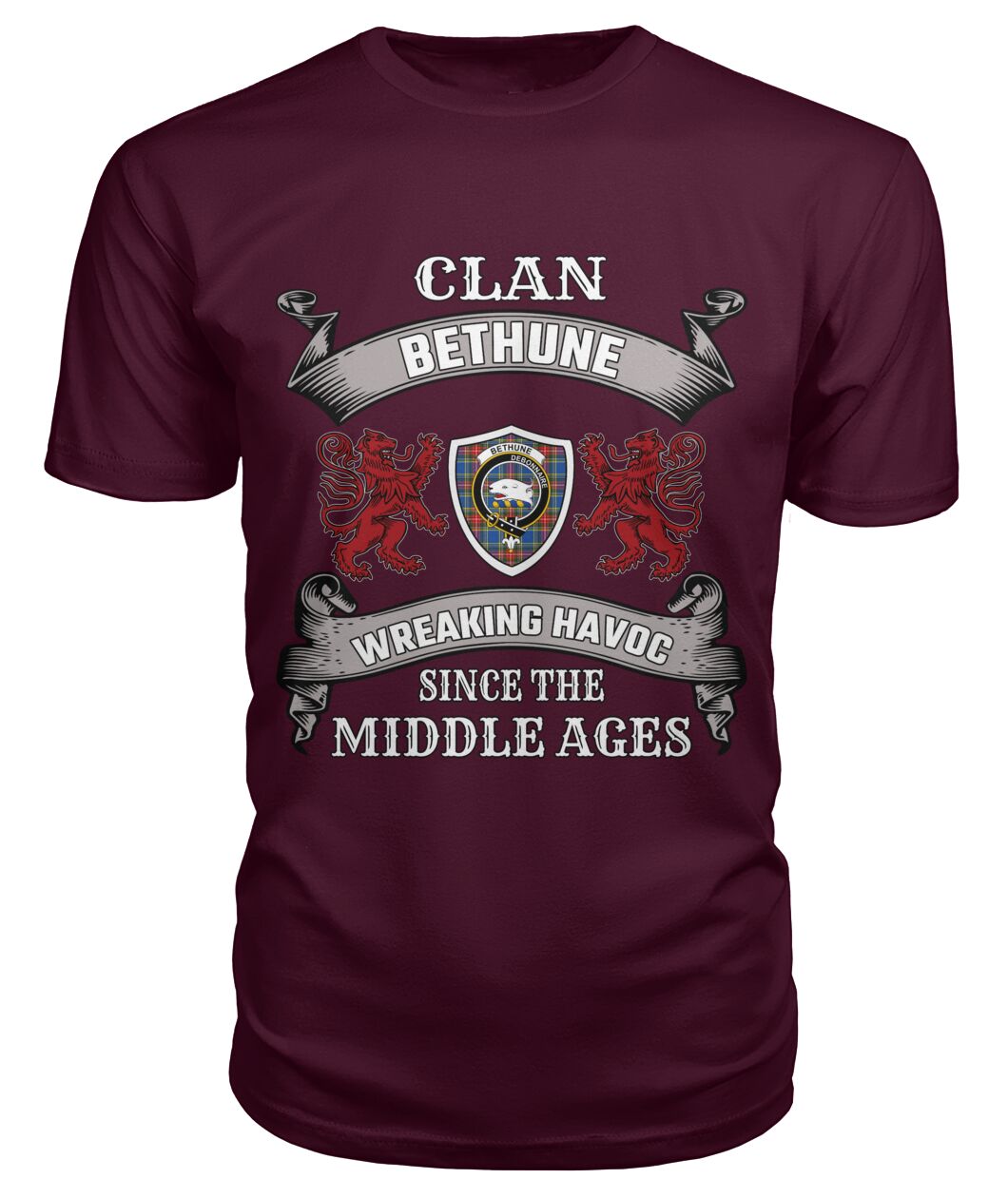 Clan Bethune Family Tartan 2D T-shirt DK55 Bethune Tartan Clan Tartan T-Shirt Maroon S Bethune Tartan Clan