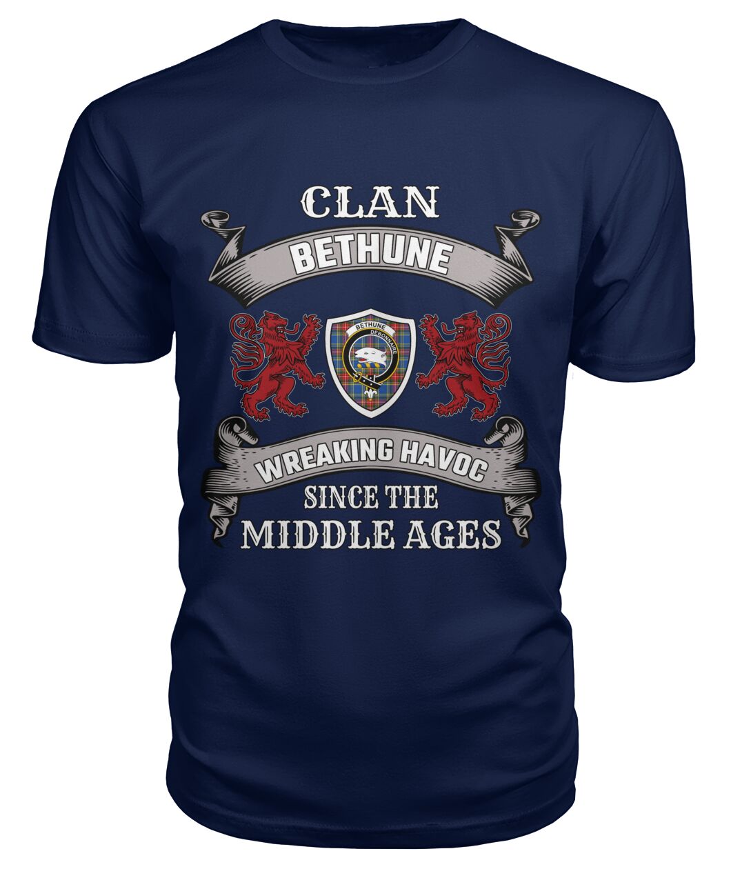 Clan Bethune Family Tartan 2D T-shirt DK55 Bethune Tartan Clan Tartan T-Shirt Navy S Bethune Tartan Clan