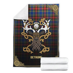Clan Bethune Modern Tartan Crest Premium Blanket Celtic Stag Style JV74 Clan Bethune Tartan Today   