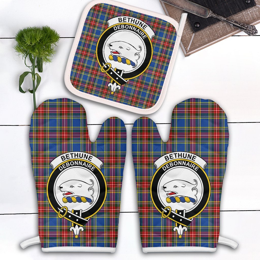 Clan Bethune Tartan Crest Oven Mitt And Pot Holder (2 Oven Mitts + 1 Pot Holder) UR38 Clan Bethune Tartan Today   