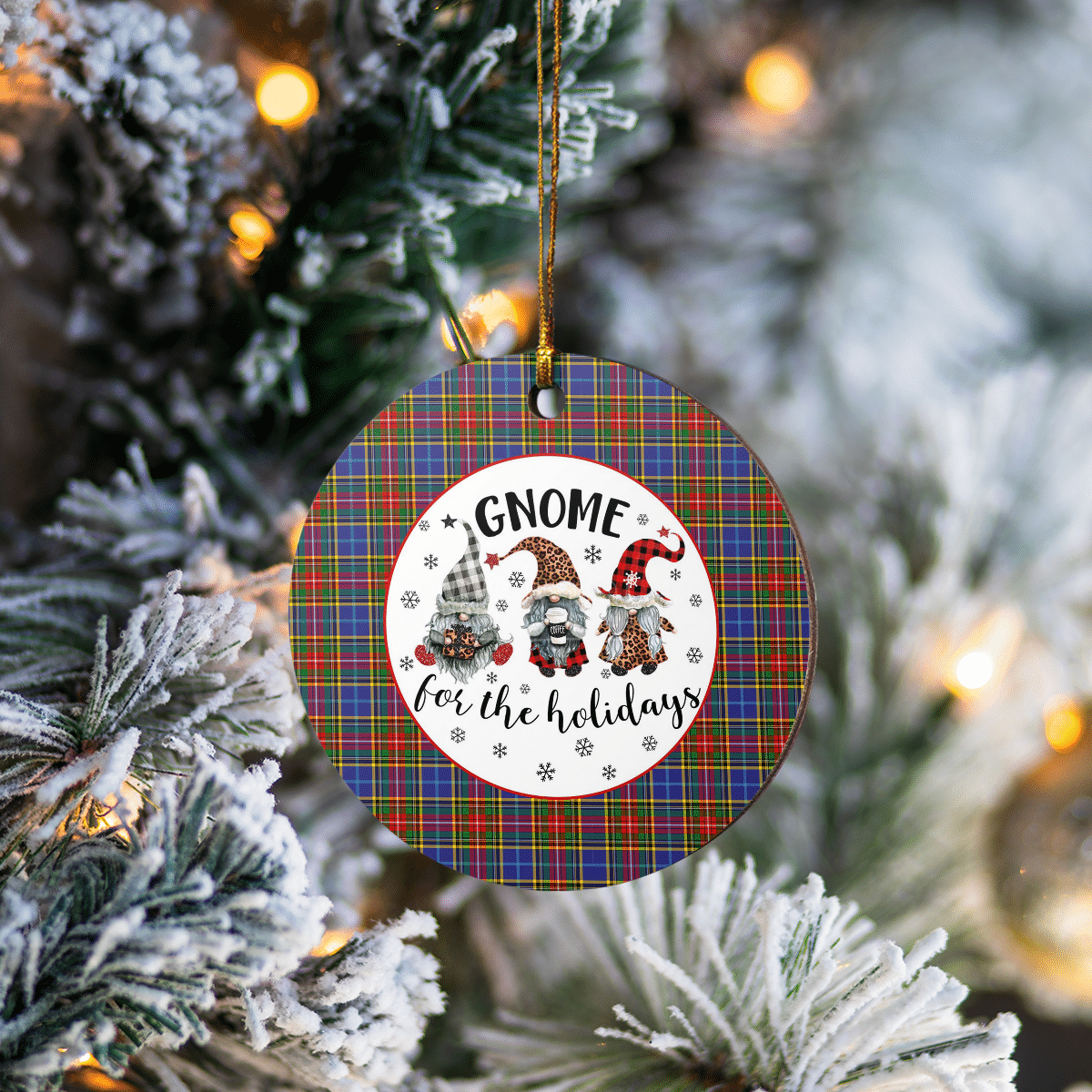 Clan Bethune Tartan Gnome Round Ceramic Ornament QE80 Bethune Tartan Tartan Christmas   