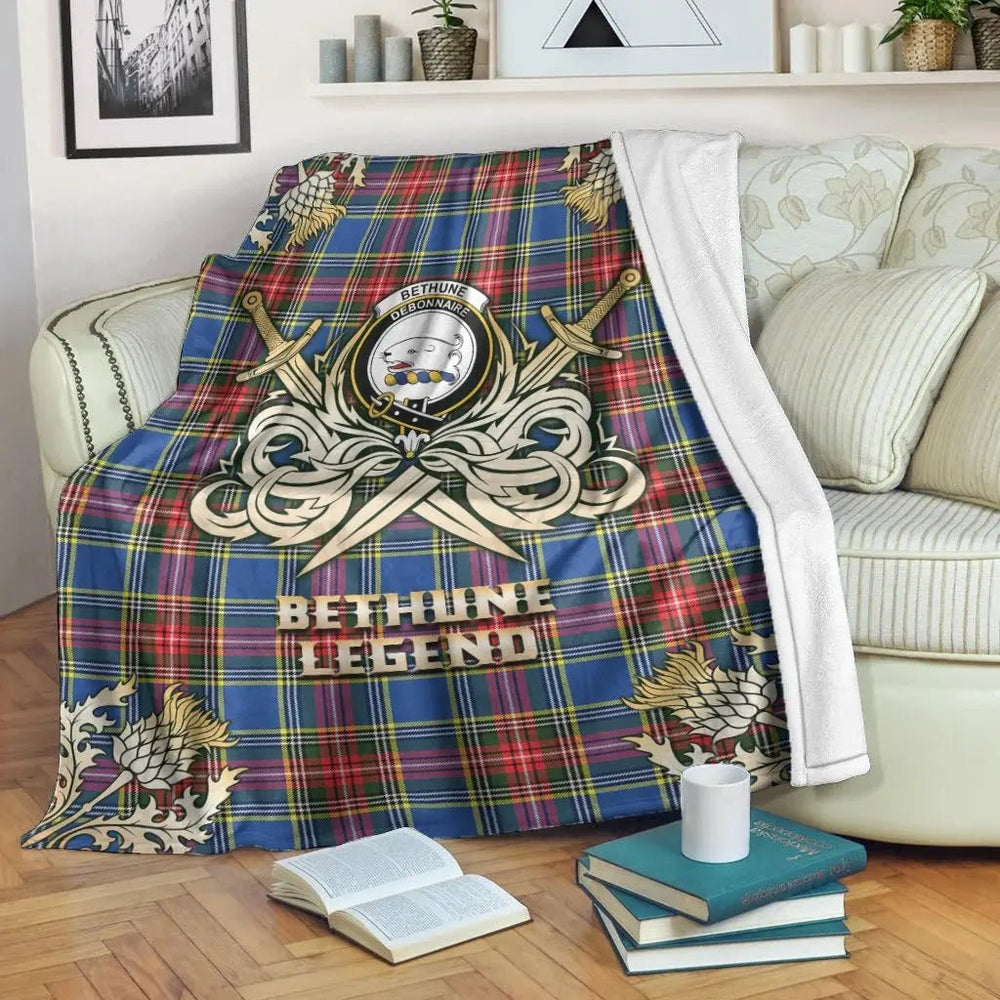 Clan Bethune Tartan Gold Courage Symbol Blanket QF33 Clan Bethune Tartan Today   