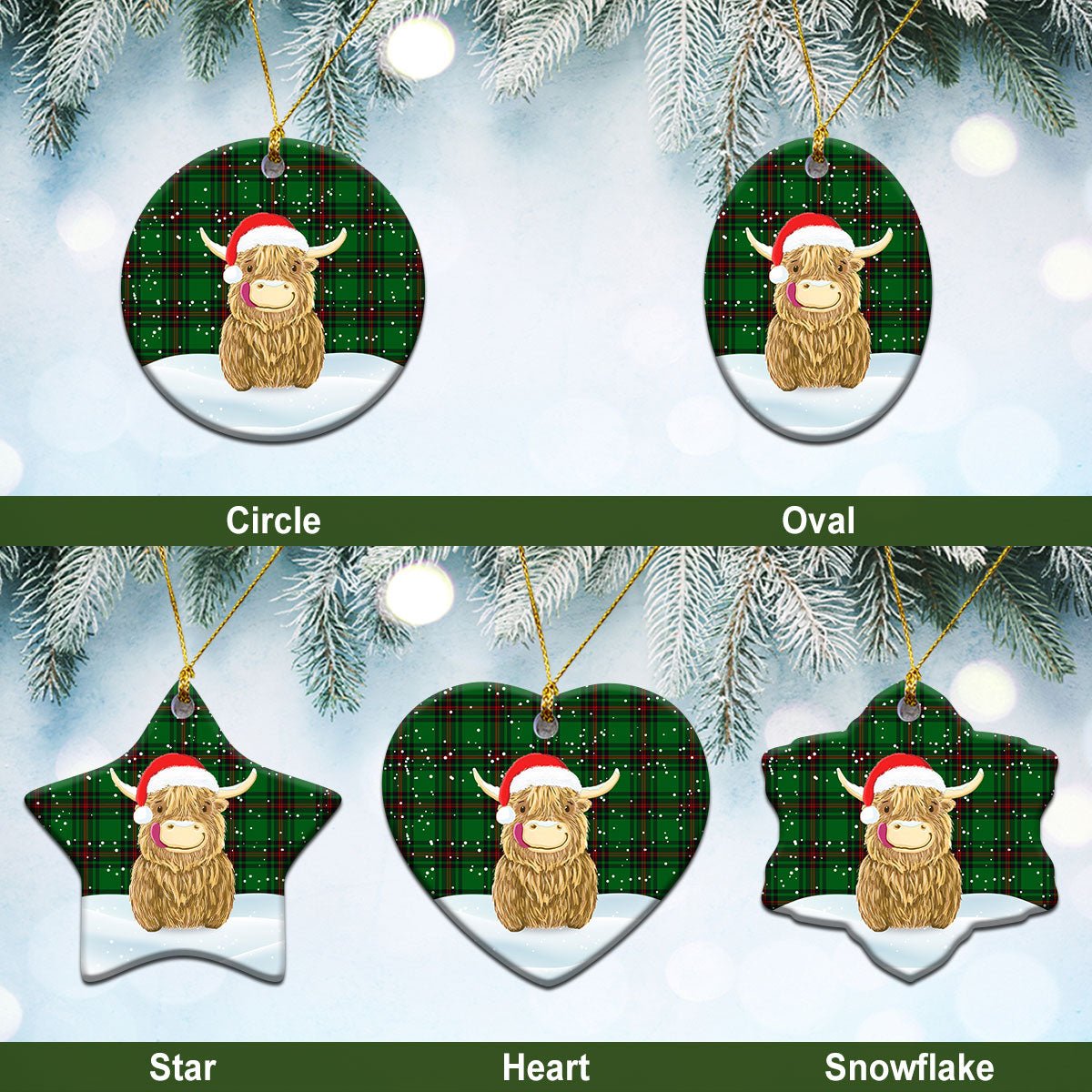 Clan Beveridge Tartan Christmas Ceramic Ornament Highland Cows Style IS67 Beveridge Tartan Tartan Ornament   