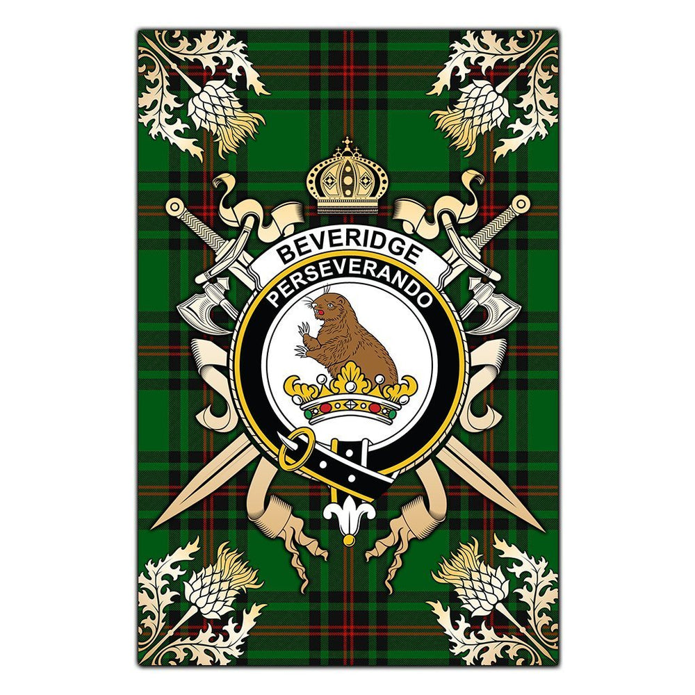 Clan Beveridge Tartan Crest Black Garden Flag  - Gold Thistle  SS29 Clan Beveridge Tartan Today   