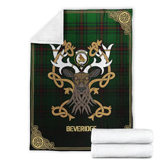 Clan Beveridge Tartan Crest Premium Blanket Celtic Stag Style AY19 Clan Beveridge Tartan Today   