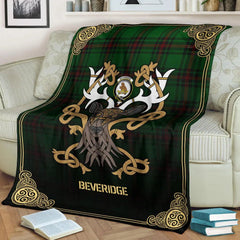 Clan Beveridge Tartan Crest Premium Blanket Celtic Stag Style AY19 Clan Beveridge Tartan Today   