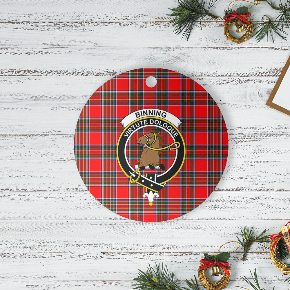 Clan Binning Tartan Crest Round Ceramic Ornament WL59 Binning Tartan Tartan Christmas   