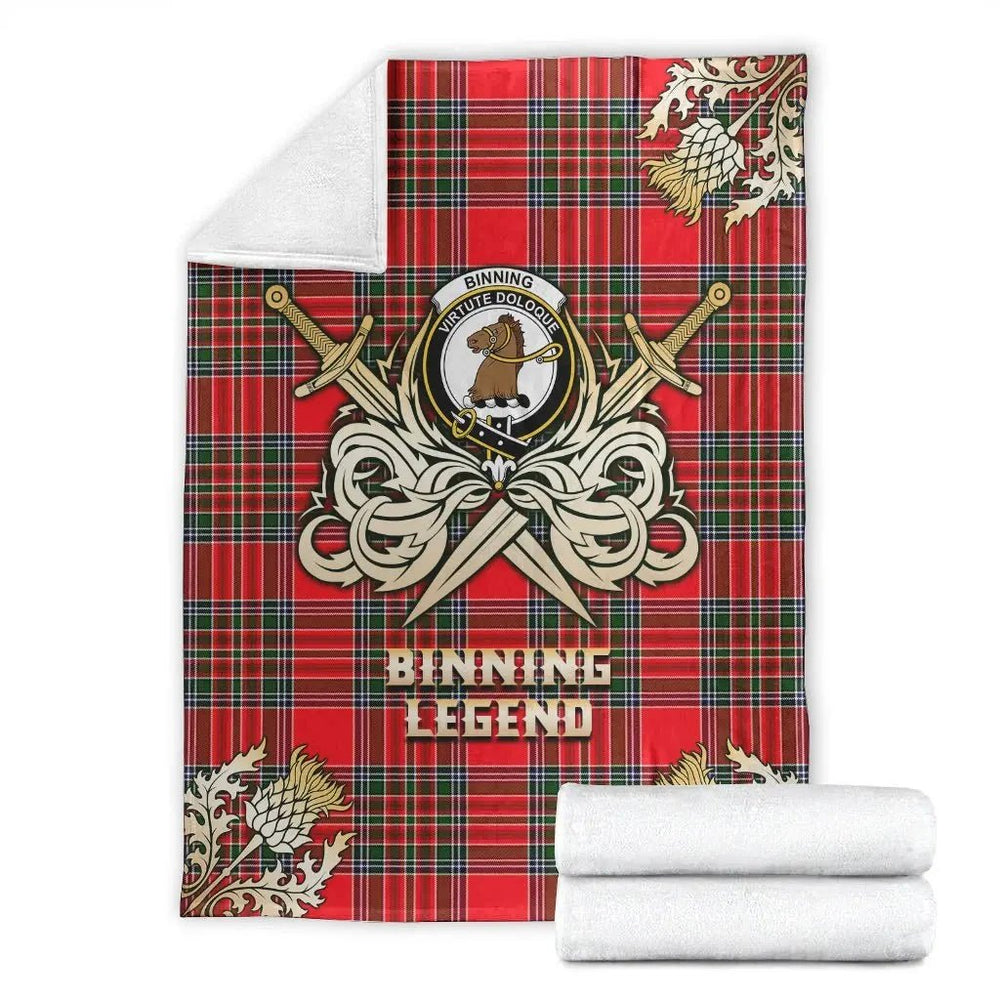 Clan Binning Tartan Gold Courage Symbol Blanket WB81 Clan Binning Tartan Today   