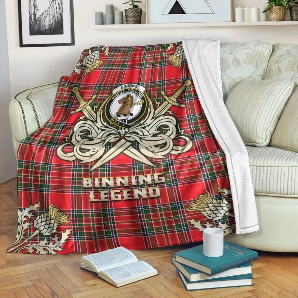 Clan Binning Tartan Gold Courage Symbol Blanket WB81 Clan Binning Tartan Today   