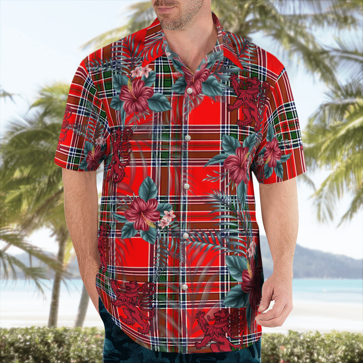 Clan Binning Tartan Scottish Lion Hawaiian Shirt EI61 Binning Tartan Tartan Hawaii Shirt   