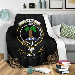 Clan Bisset Crest Tartan Premium Blanket Black HC95 Clan Bisset Tartan Today   