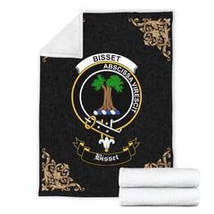 Clan Bisset Crest Tartan Premium Blanket Black HC95 Clan Bisset Tartan Today   