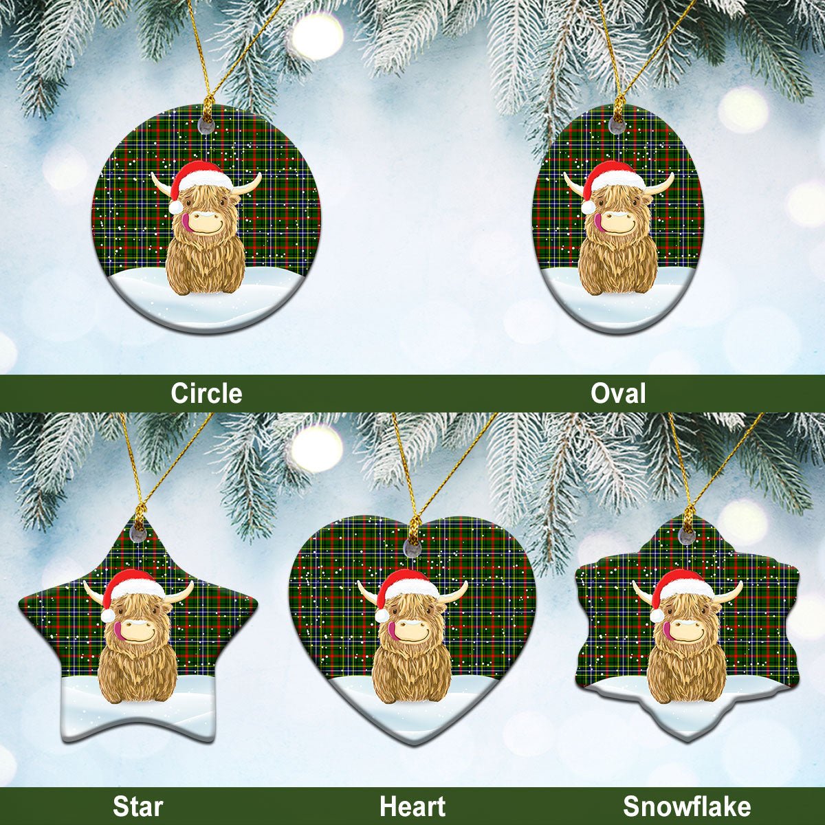 Clan Bisset Tartan Christmas Ceramic Ornament Highland Cows Style JU10 Bisset Tartan Tartan Ornament   
