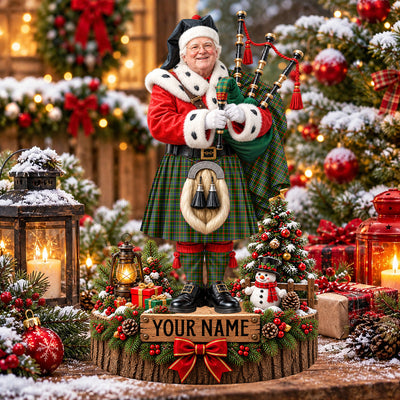 Clan Bisset Tartan Christmas Piper Plaque with Custom Photo & Name
