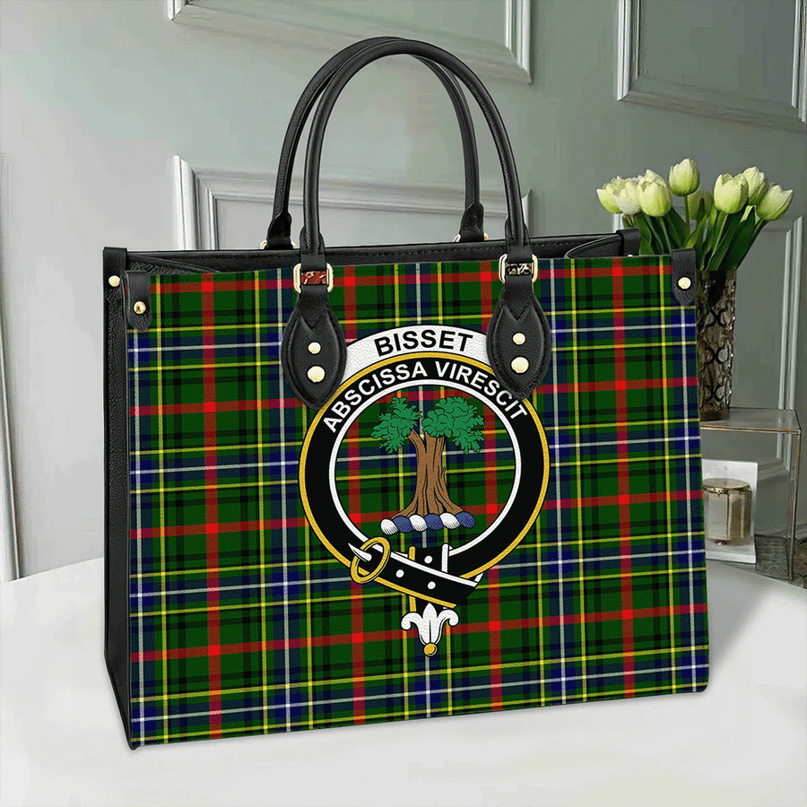 Clan Bisset Tartan Crest Leather Bag