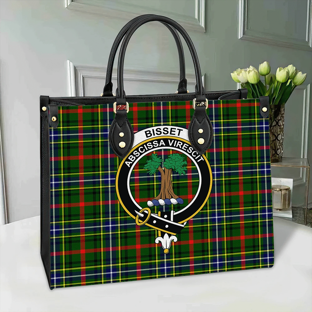 Clan Bisset Tartan Crest Leather Bag BA21 Clan Bisset Tartan Today   