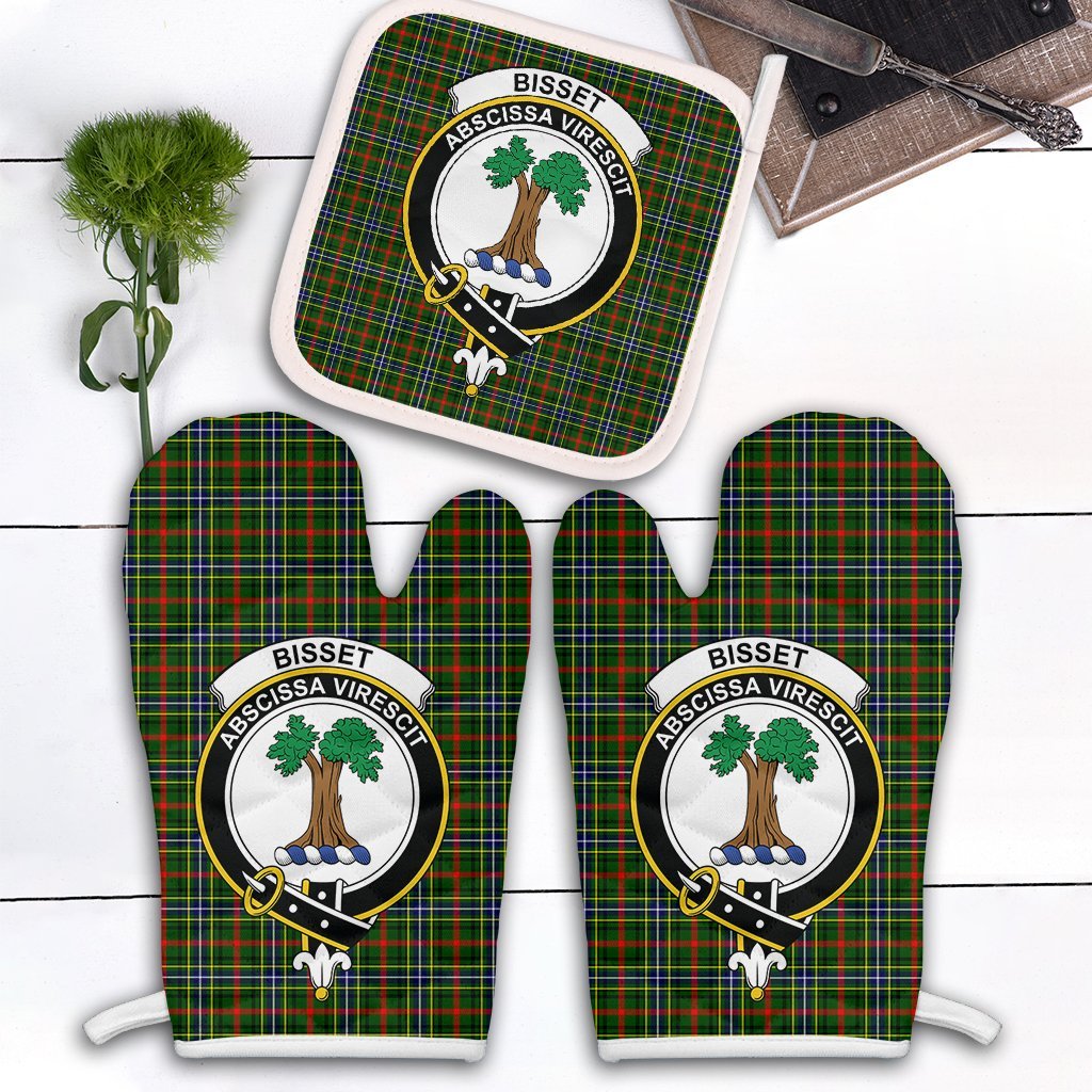 Clan Bisset Tartan Crest Oven Mitt And Pot Holder (2 Oven Mitts + 1 Pot Holder) PF72 Clan Bisset Tartan Today   