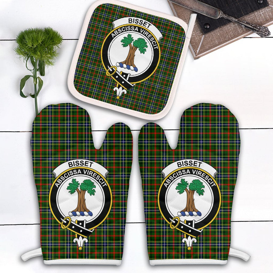 Clan Bisset Tartan Crest Oven Mitt And Pot Holder (2 Oven Mitts + 1 Pot Holder)