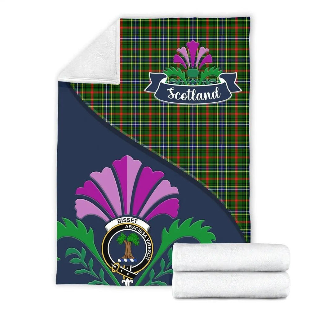 Clan Bisset Tartan Crest Premium Blanket Thistle Style DL26 Clan Bisset Tartan Today   