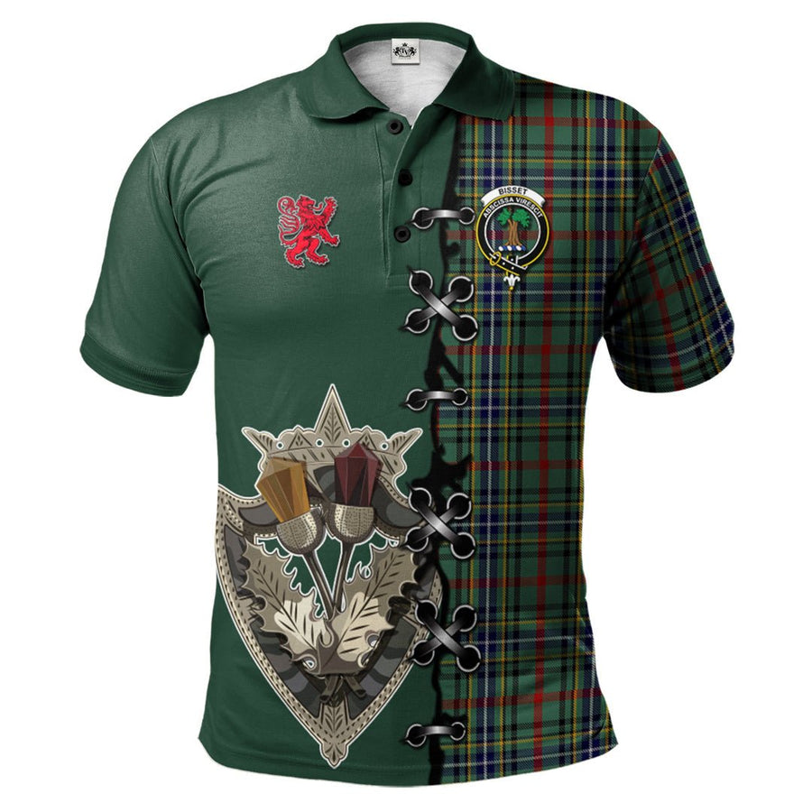 Clan Bisset Tartan Polo Shirt - Lion Rampant And Celtic Thistle Style MA81 Bisset Tartan Tartan Polo   