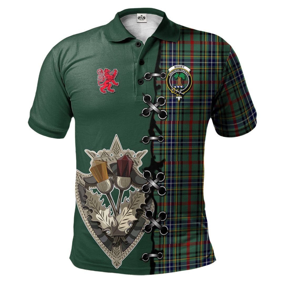Clan Bisset Tartan Polo Shirt - Lion Rampant And Celtic Thistle Style MA81 Bisset Tartan Tartan Polo   