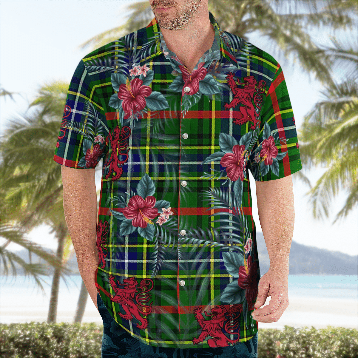 Clan Bisset Tartan Scottish Lion Hawaiian Shirt BT36 Bisset Tartan Tartan Hawaii Shirt   