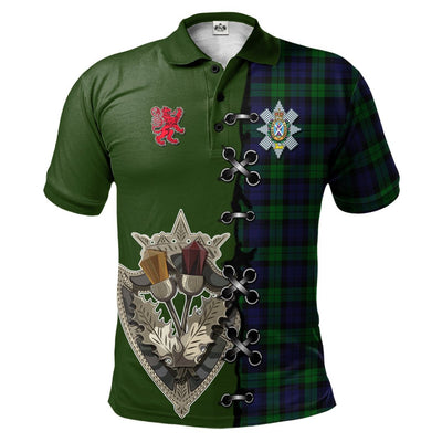 Clan Black Watch Tartan Polo Shirt - Lion Rampant And Celtic Thistle Style
