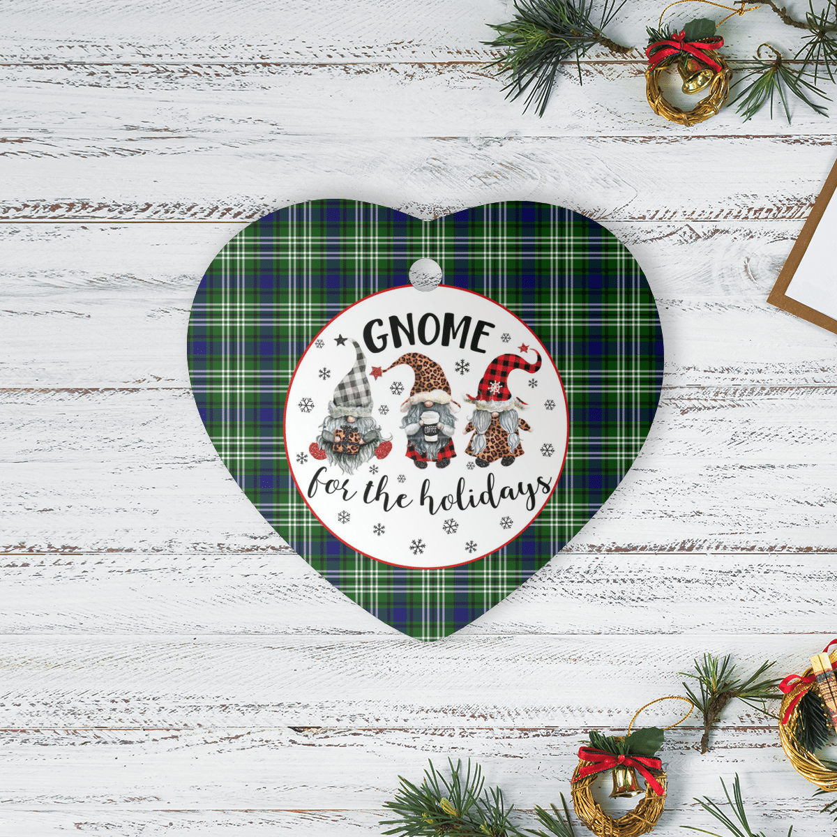 Clan Blackadder Tartan Gnome Heart Ceramic Ornament CP16 Blackadder Tartan Gnome Tartan Christmas   
