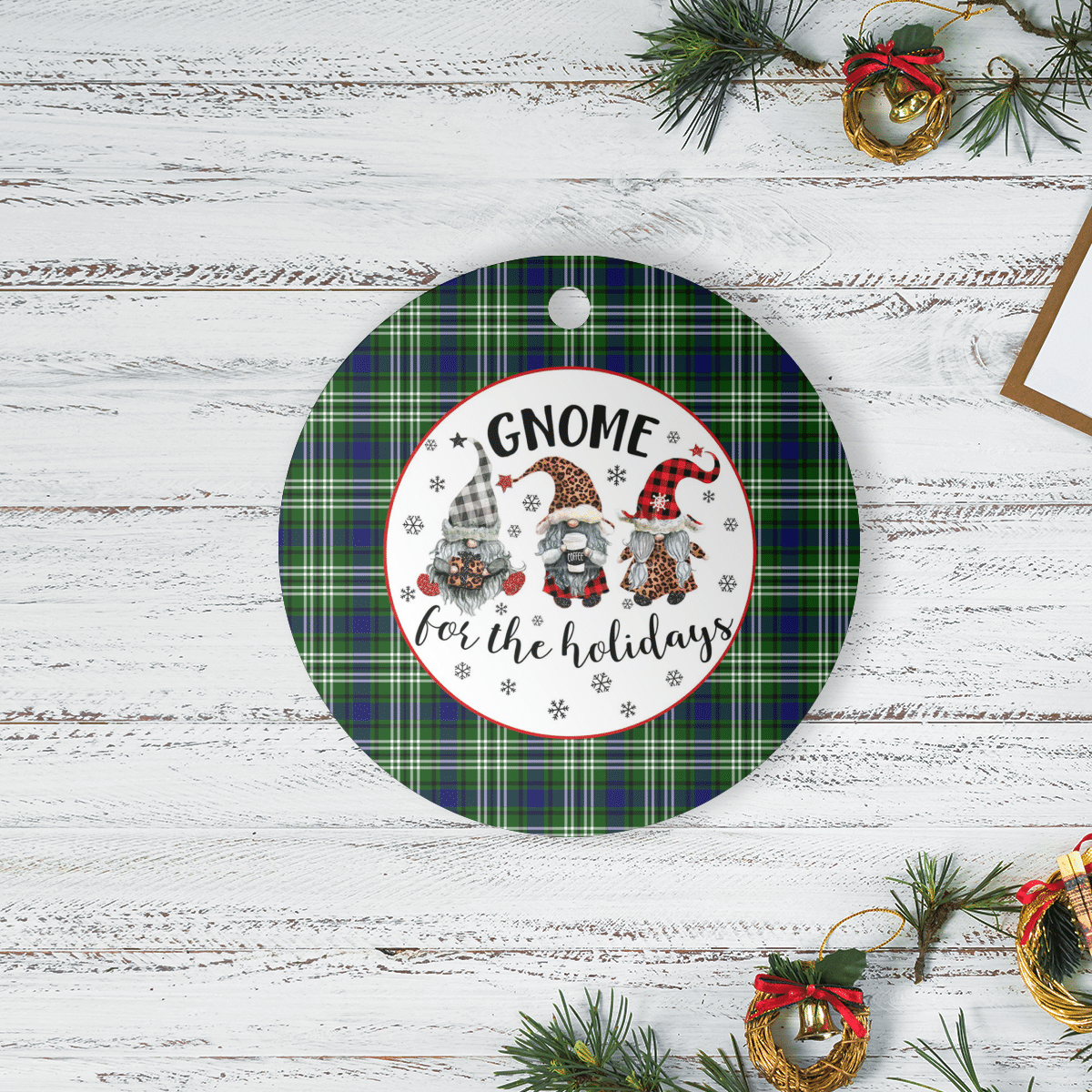 Clan Blackadder Tartan Gnome Round Ceramic Ornament LZ91 Blackadder Tartan Tartan Christmas   