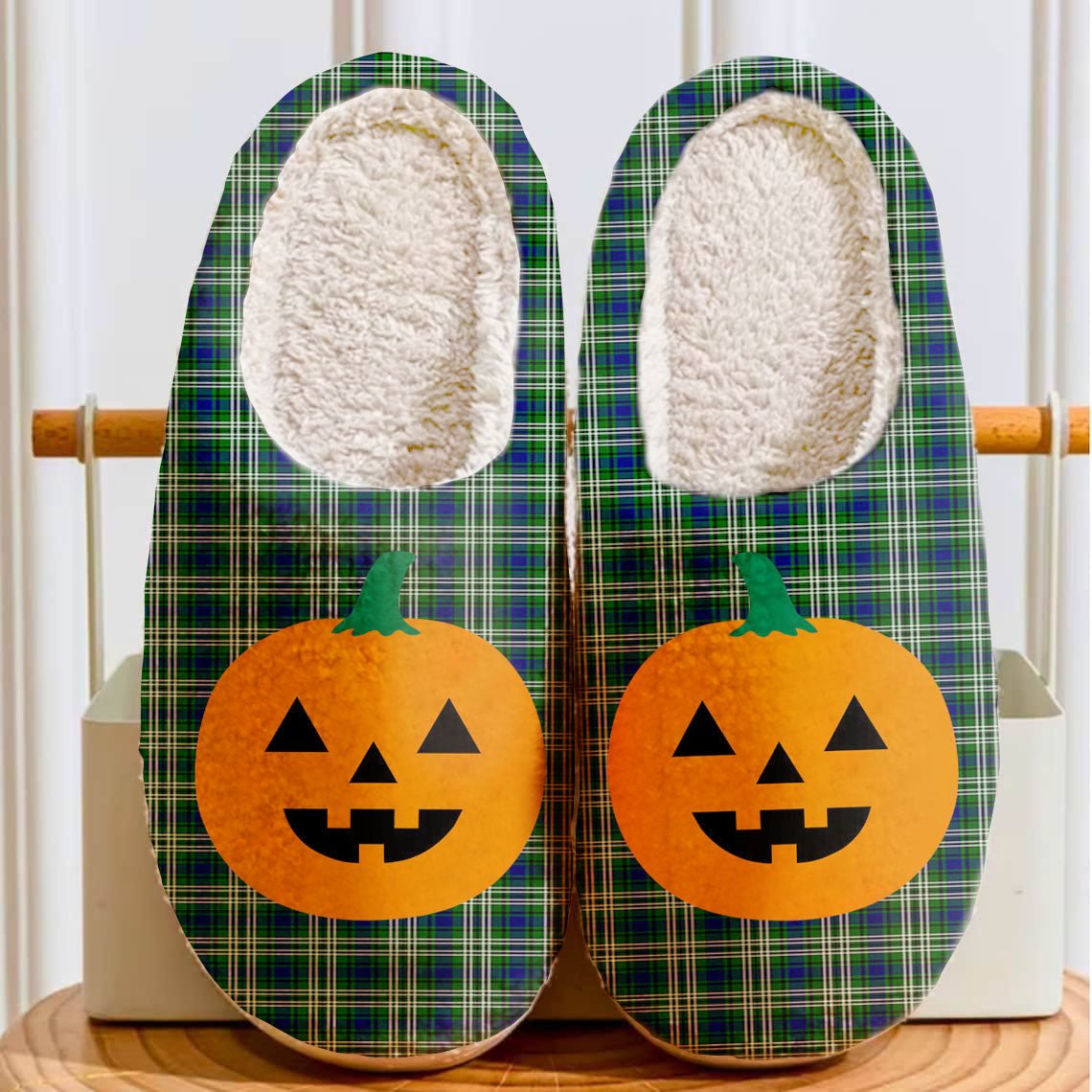 Clan Blackadder Tartan Halloween Pumpkin Slippers, Fluffy Spooky Slippers NG52 Blackadder Tartan Tartan Halloween   