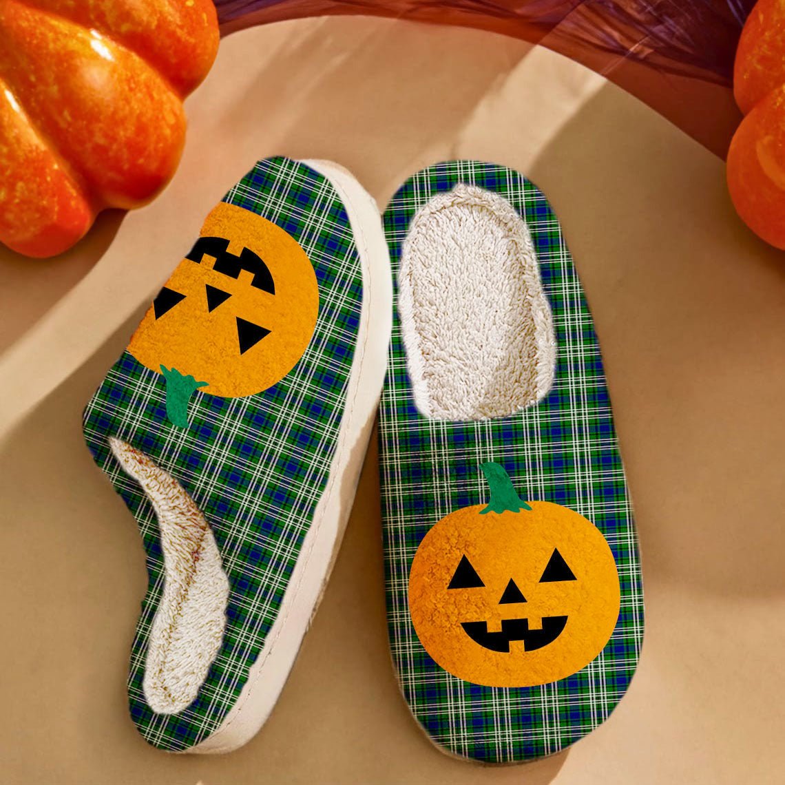 Clan Blackadder Tartan Halloween Pumpkin Slippers, Fluffy Spooky Slippers NG52 Blackadder Tartan Tartan Halloween   