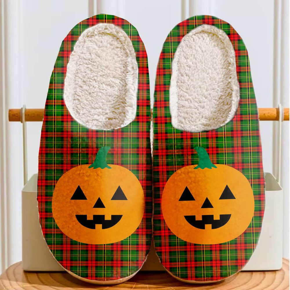 Clan Blackstock Tartan Halloween Pumpkin Slippers, Fluffy Spooky Slippers WD83 Blackstock Tartan Tartan Halloween   