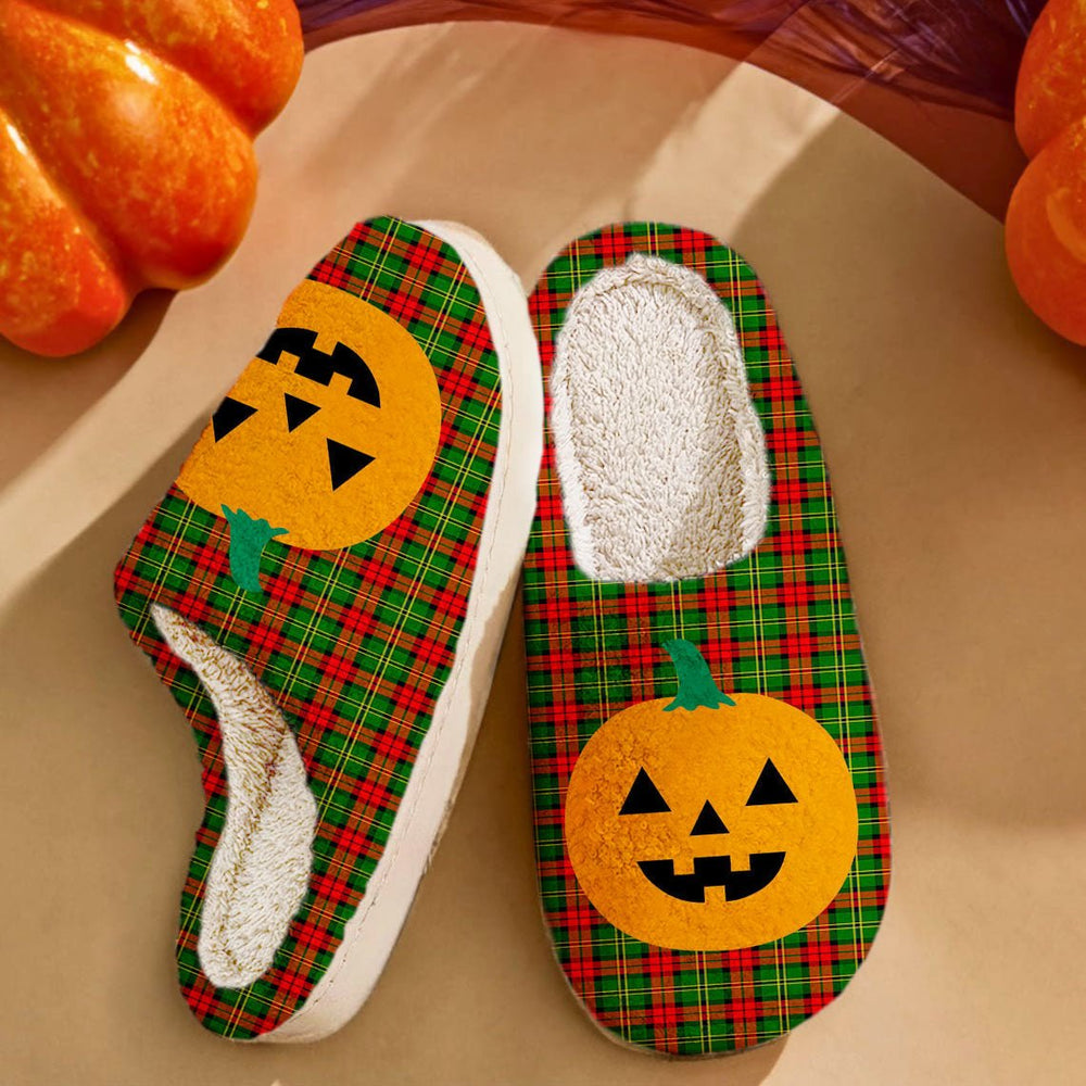 Clan Blackstock Tartan Halloween Pumpkin Slippers, Fluffy Spooky Slippers WD83 Blackstock Tartan Tartan Halloween   