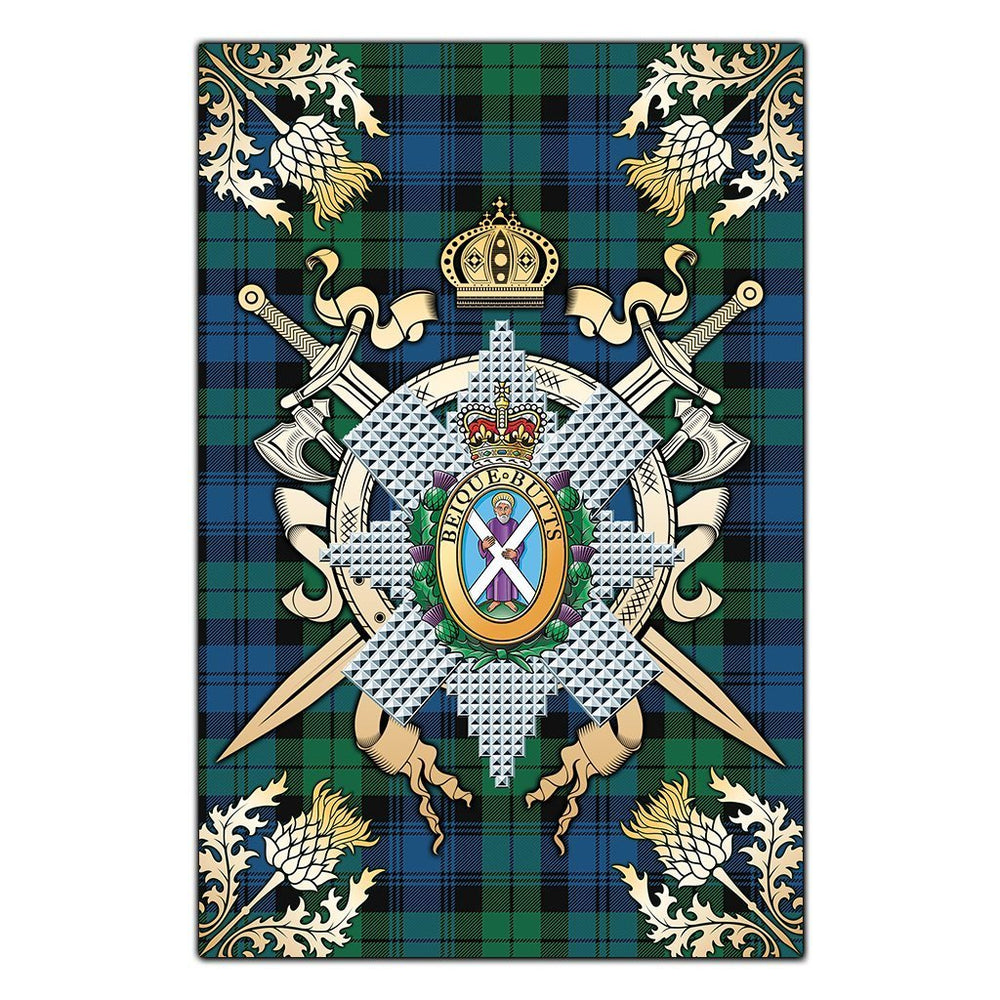 Clan Blackwatch Ancient Tartan Crest Black Garden Flag  - Gold Thistle  QW28 Clan Black Watch Tartan Today   