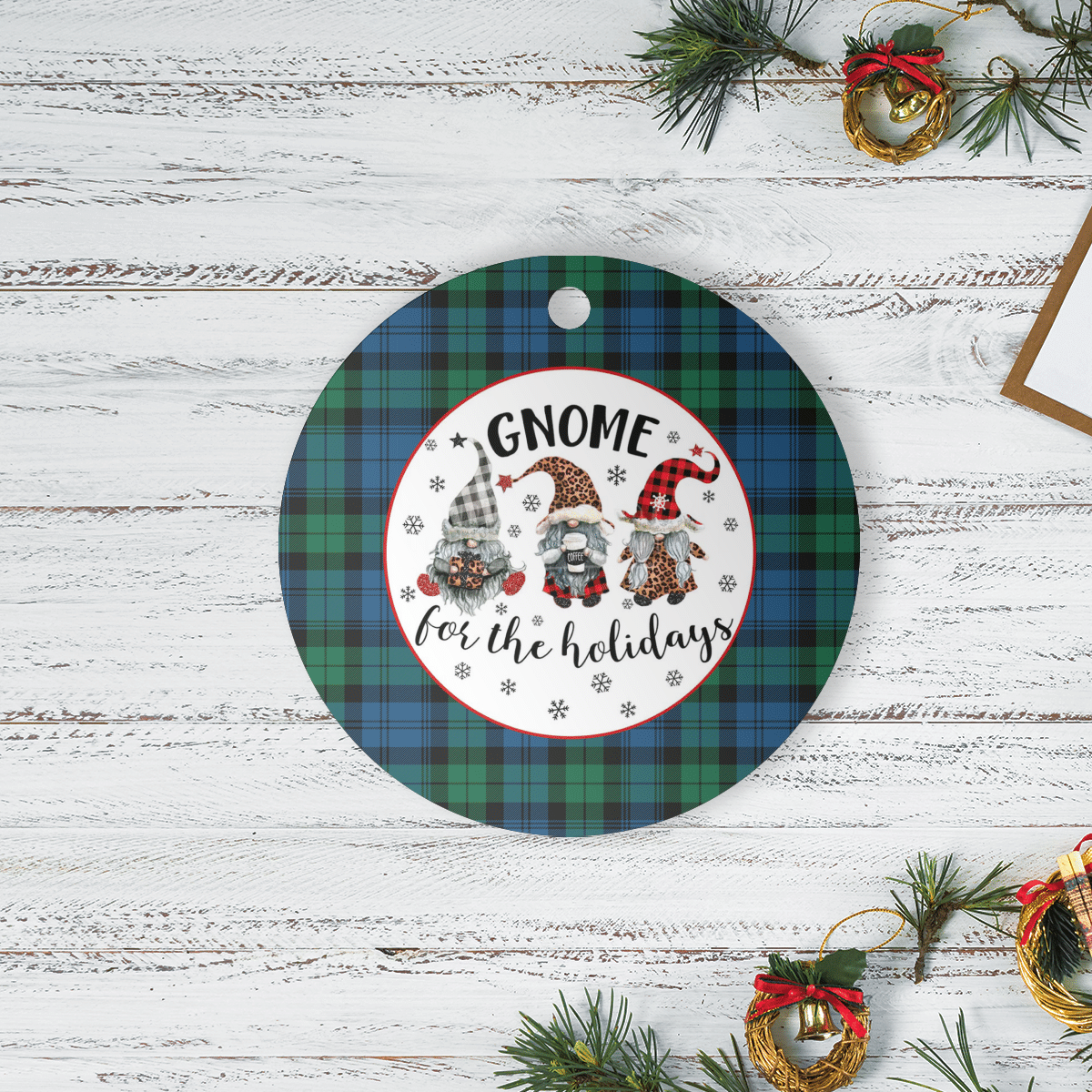 Clan Blackwatch Ancient Tartan Gnome Round Ceramic Ornament TS43 Blackwatch Ancient Tartan Tartan Christmas   