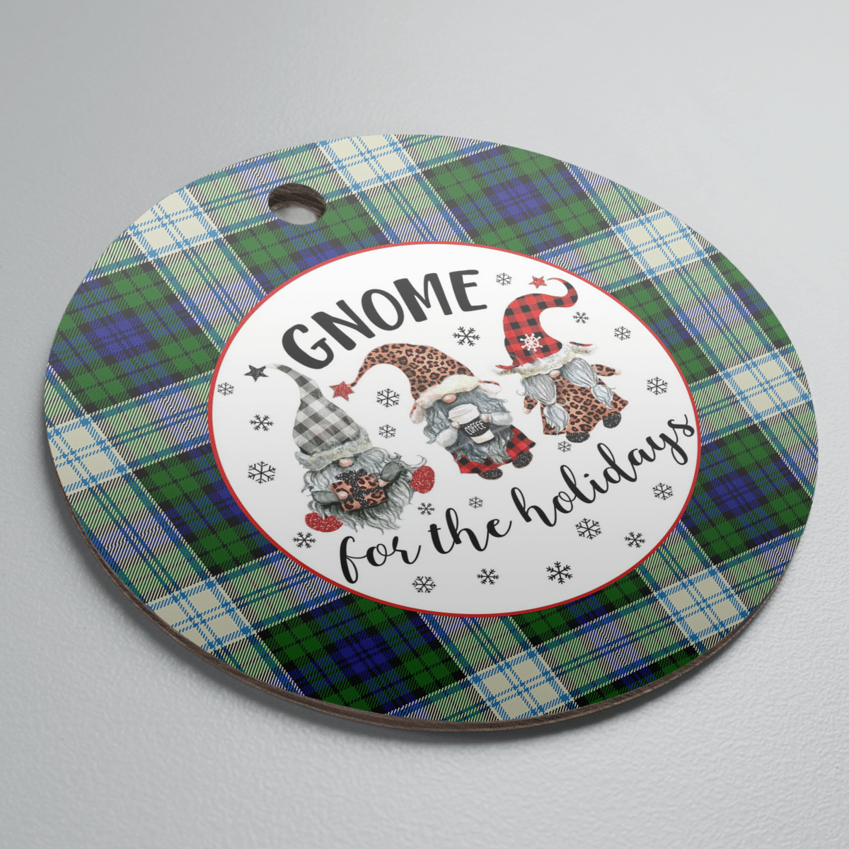 Clan Blackwatch Dress Modern Tartan Gnome Round Ceramic Ornament OH46 Blackwatch Dress Modern Tartan Tartan Christmas   