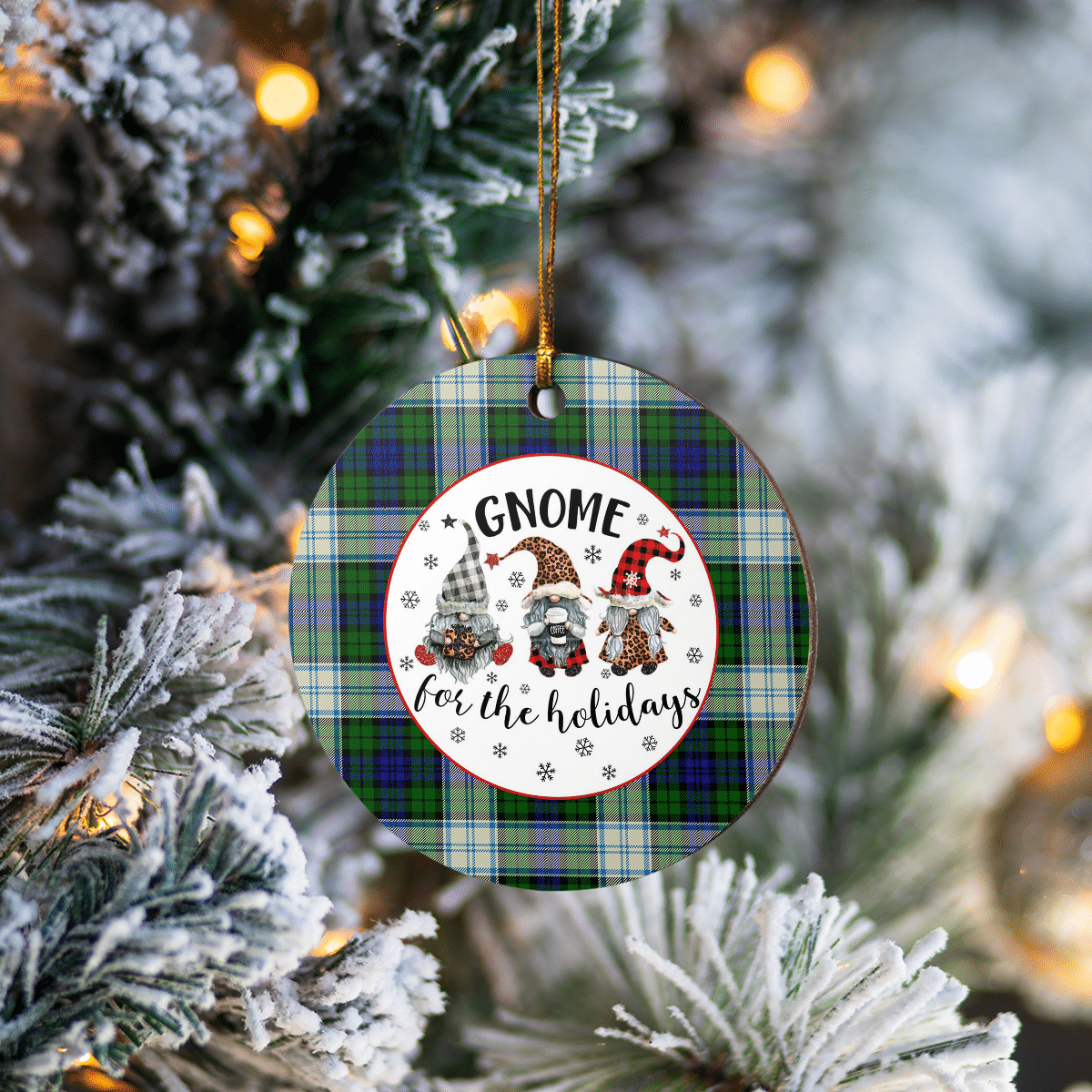 Clan Blackwatch Dress Modern Tartan Gnome Round Ceramic Ornament OH46 Blackwatch Dress Modern Tartan Tartan Christmas   