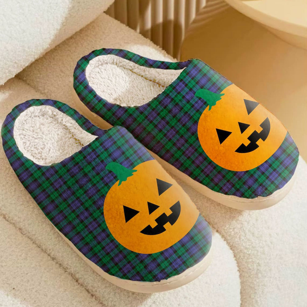 Clan Blackwatch Modern Tartan Halloween Pumpkin Slippers, Fluffy Spooky Slippers PQ56 Blackwatch Modern Tartan Tartan Halloween   